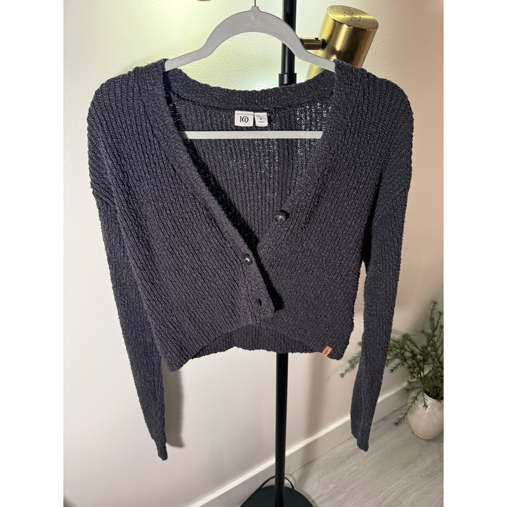 tentree crop cardigan 3 button charcoal ribbed 90s indie sleaze cute french sm